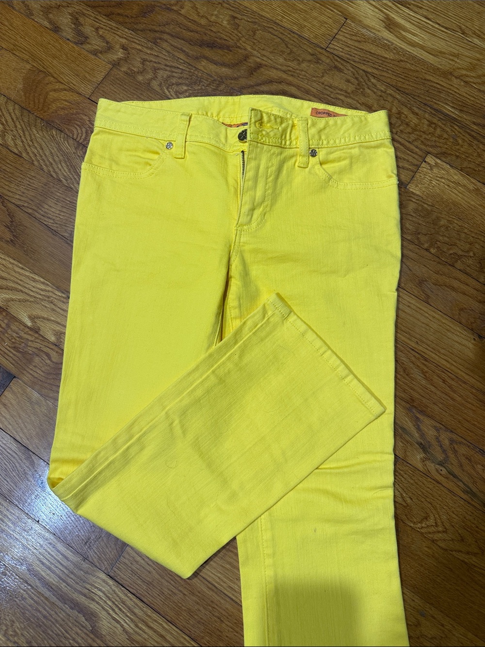 Tory Burch cropped slim boot womens Jeans in Bright Yellow